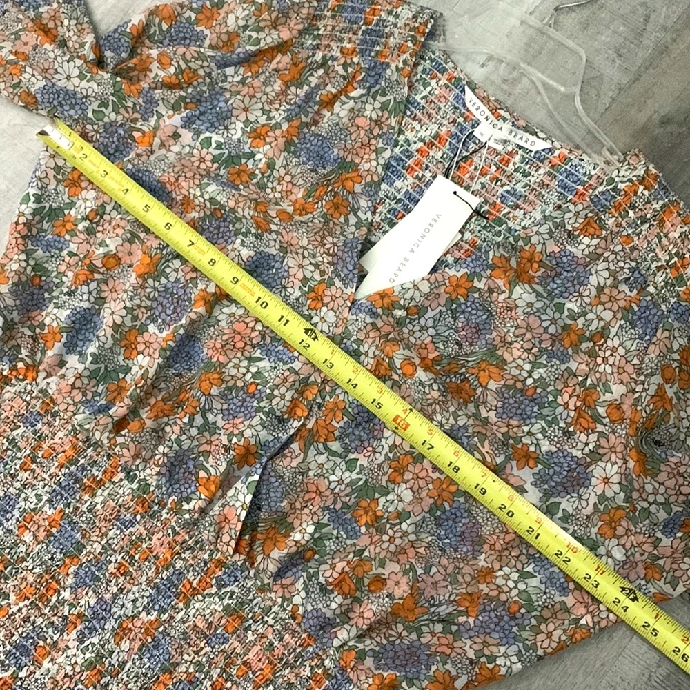 VERONICA Beard Sara dress silk multicolor floral smocking & ruffled hemline 16 - Picture 9 of 13